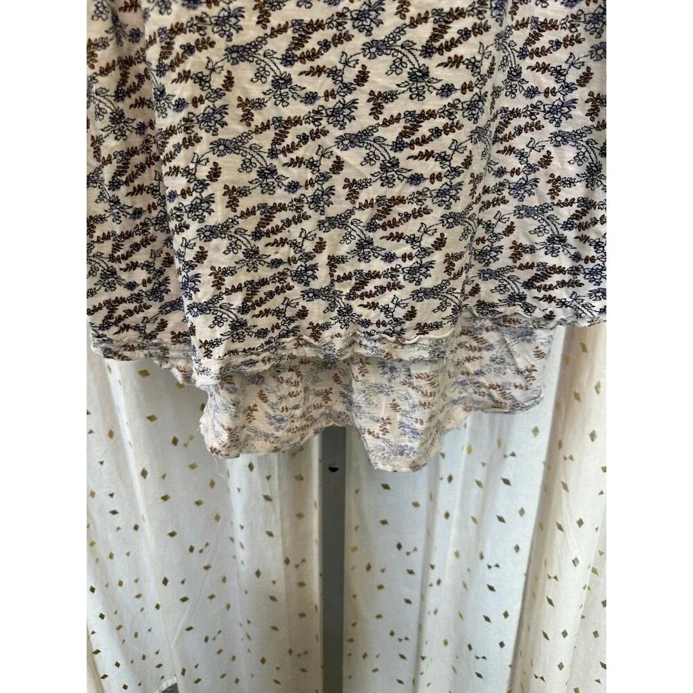 Free People Paisley Puff Sleeve Swing Boxy High Lo Frayed Hem Blouse Top S